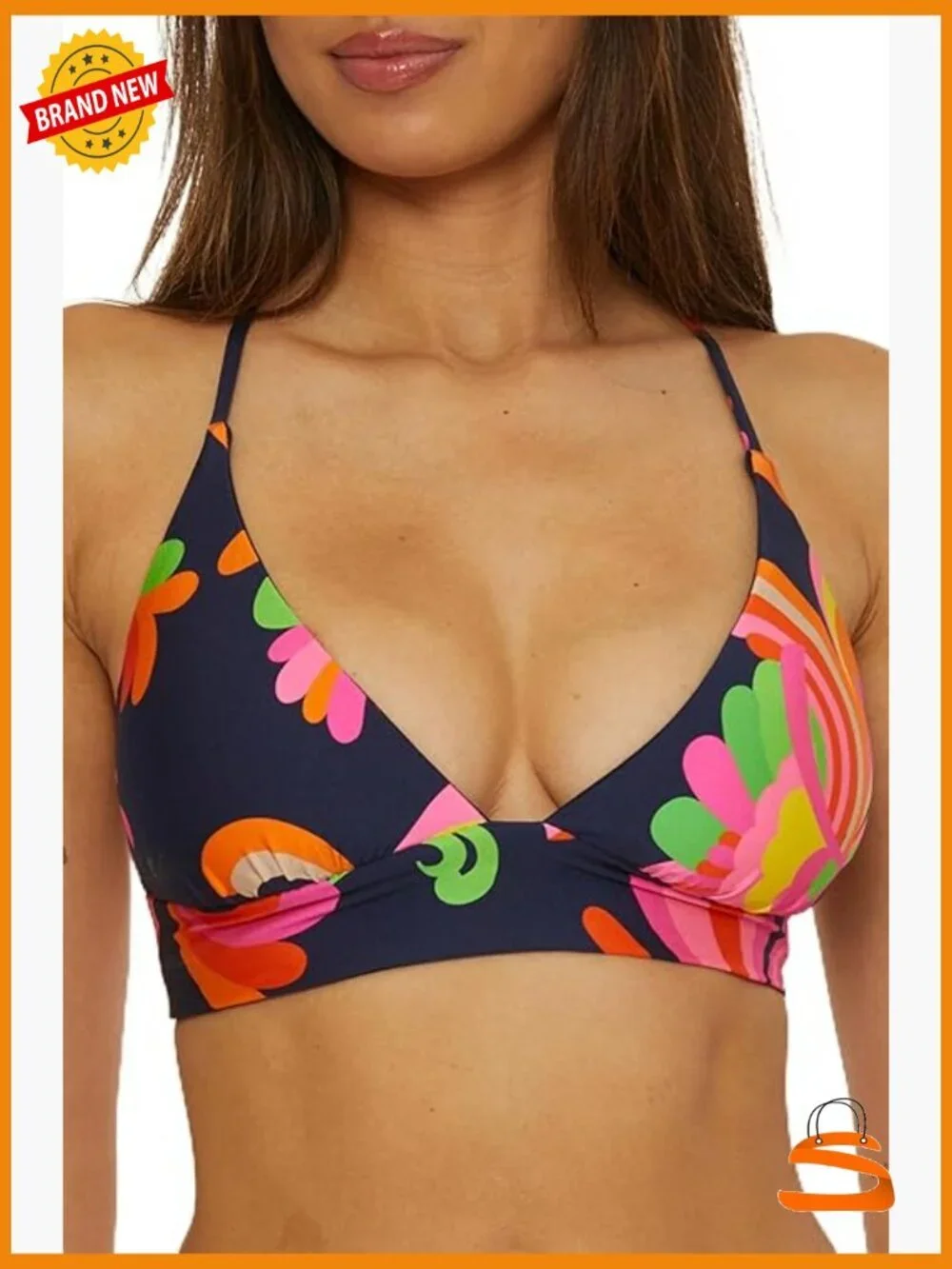 Size 6 Halter Bikini Top, Adjustable Ties, Reversible, Nylon Spandex